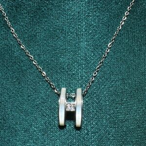 Mother of Pearl & CZ Geometric Pendant Necklace